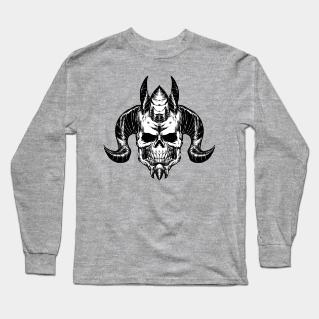 Demon skull BW Long Sleeve T-Shirt by NitroxMarquez